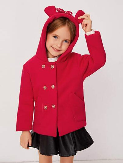 Toddler Girls Ear Decor Hooded Coat SD