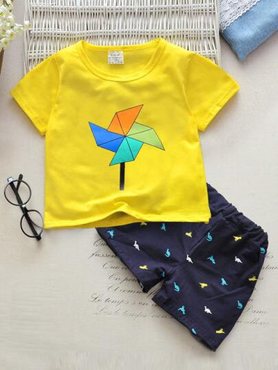 Baby Boy Graphic Shirt & Printed Shorts SD