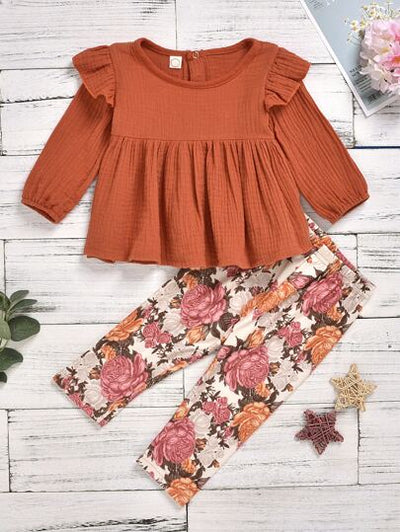 Baby Girl Crimped Top & Floral Print Pants SD