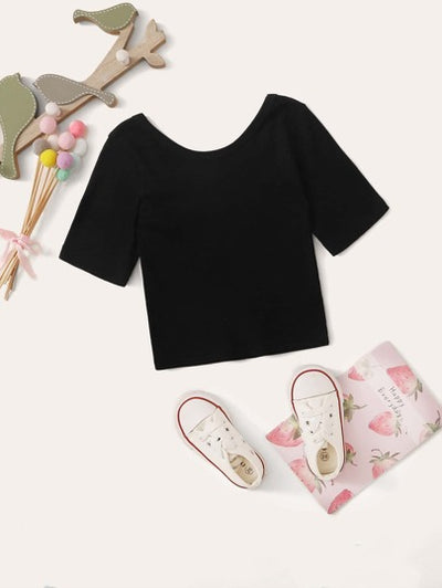 Toddler Girls Solid Black Tee SD