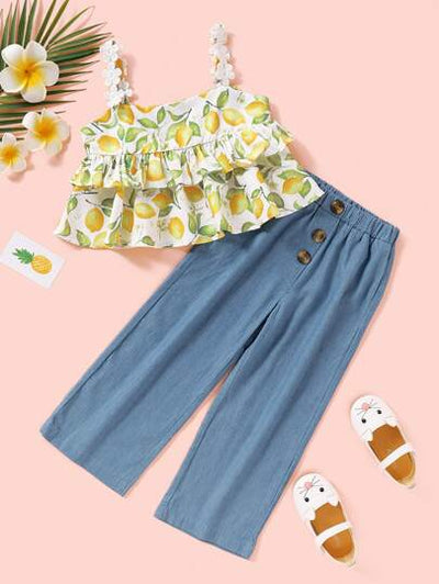 Toddler Girls Fruit Print Crop Top & Pants SD