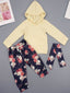 Baby Girl Solid Hooded Top & Floral Pants with Belt SD