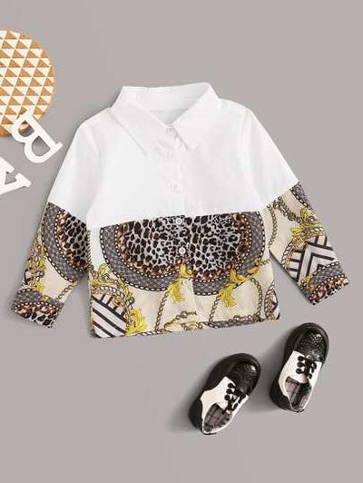 Baby Boy Cheetah & Chain Print Buttoned Shirt SD