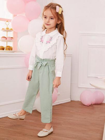 Toddler Girls Embroidered Top & Belted Pants SD