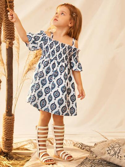 Toddler Girls Off-Shoulder Boho Print Dress SD