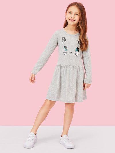 Toddler Girl Graphic Cat Dress SD