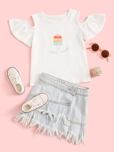 Baby Girl Ice-Cream Graphic Top & Denim Skirt SD