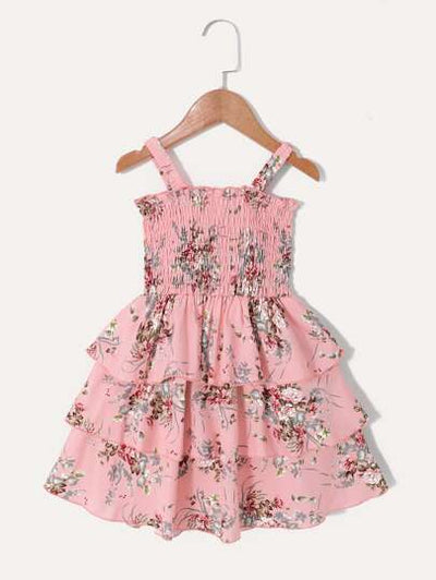 Baby Girl Layered Hem Floral Print Dress SD