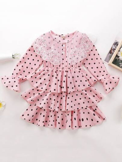 Toddler Girls Polka Print Laced Dress SD