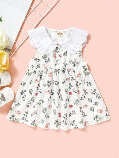 Baby Girl Collar Detail Floral Print Dress SD