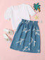Toddler Girls Leaf Print Skirt & Top SD