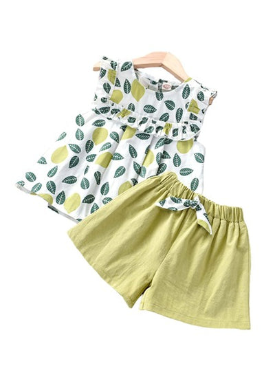 Toddler Girls Leaf Print Blouse & Shorts SD
