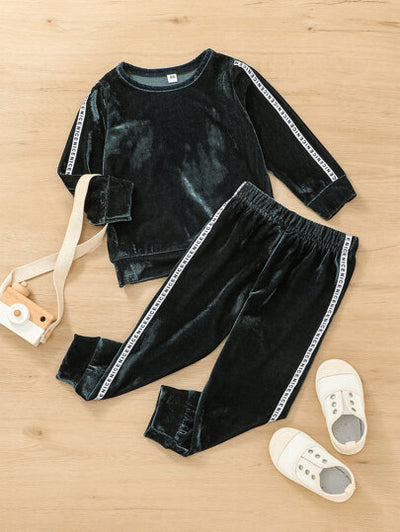 Toddler Girls Strip Velvet Top & Pants