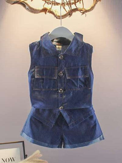Toddler Girls Sleeveless Denim Top & Shorts SD