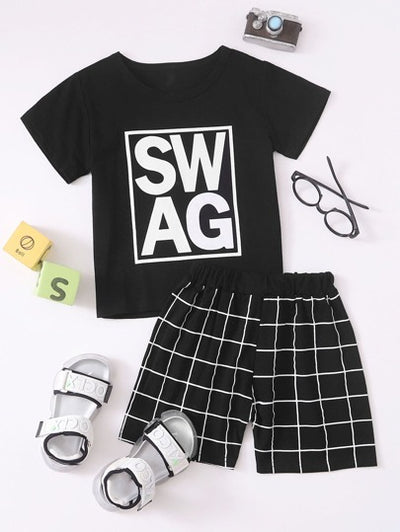 Baby Boy Graphic Shirt & Grid Shorts SD