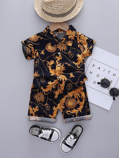 Baby Boy Chain Print Buttoned Shirt & Shorts SD
