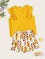 Toddler Girls Frilled Sleeve Top & Leaf Print Shorts SD