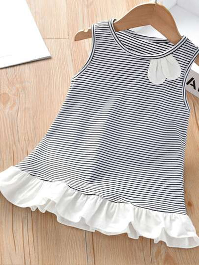 Toddler Girls Frilled Hem Striped Top SD