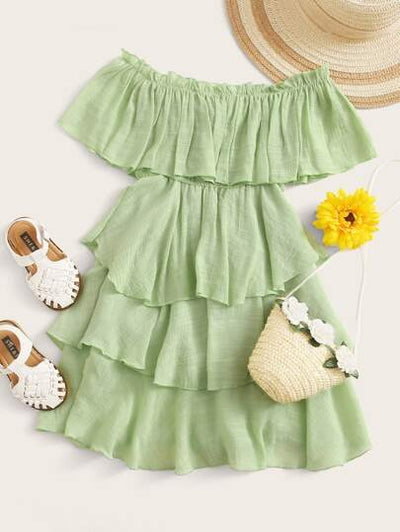 Toddler Girls Off-Shoulder Layered Dress SD