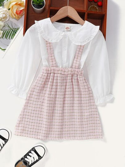 Baby Girl Lace Collared Top & Plaid Skirt SD