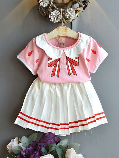 Toddler Girls Graphic Top & Pleated Skirt SD