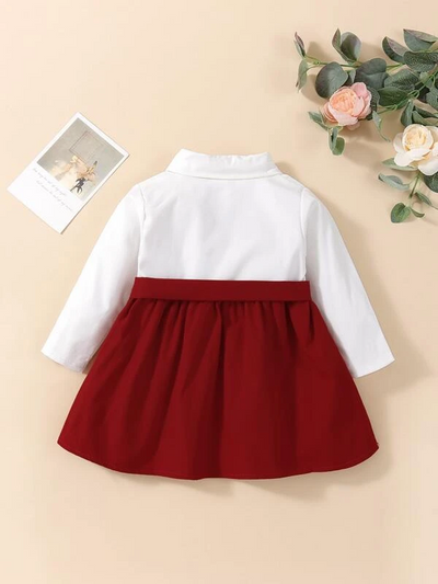 Baby Girl Two Tone Flap Detail Belted Shirt Dress SD