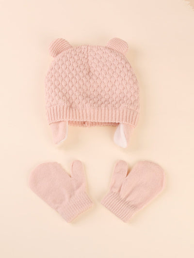 1pair Baby Solid Gloves & 1pc Hat SD