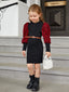 Toddler Girls Houndstooth Gigot Sleeve Mock Neck Dress Without Belt SD