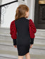 Toddler Girls Houndstooth Gigot Sleeve Mock Neck Dress Without Belt SD