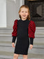Toddler Girls Houndstooth Gigot Sleeve Mock Neck Dress Without Belt SD