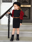 Toddler Girls Houndstooth Gigot Sleeve Mock Neck Dress Without Belt SD