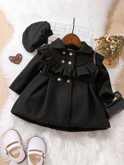Baby Ruffle Trim Double Breasted Coat & Hat SD