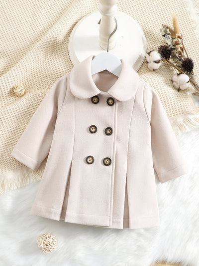 Baby Double Breasted Fold Pleated Peter Pan Collar Coat SD