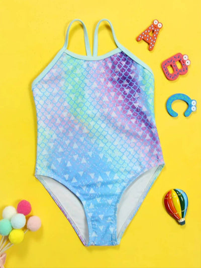 Girls Fish Scales One Piece Swimsuit SD
