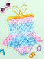 Toddler Girls Fish Scale Print Ruffle One Piece Swimsuit SD