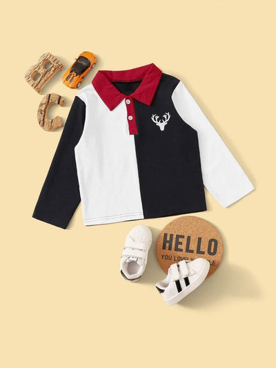 Toddler Boys Cut And Sew Deer Print Polo Shirt SD
