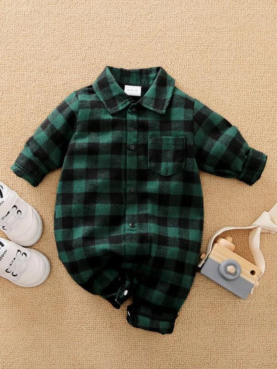 Baby Boy Flap Pocket Gingham Print Jumpsuit SD