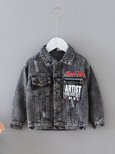 Toddler Boys Letter Graphic Ripped Denim Jacket SD