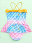 Toddler Girls Fish Scale Print Ruffle One Piece Swimsuit SD