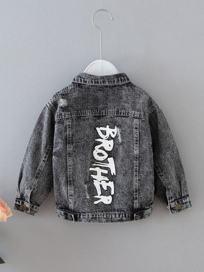 Toddler Boys Letter Graphic Ripped Denim Jacket SD