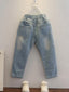 Toddler Girls Cartoon And Letter Graphic Ripped Tapered Jeans SD