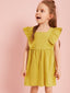 Toddler Girls Keyhole Back Ruffle Armhole Solid Dress SD